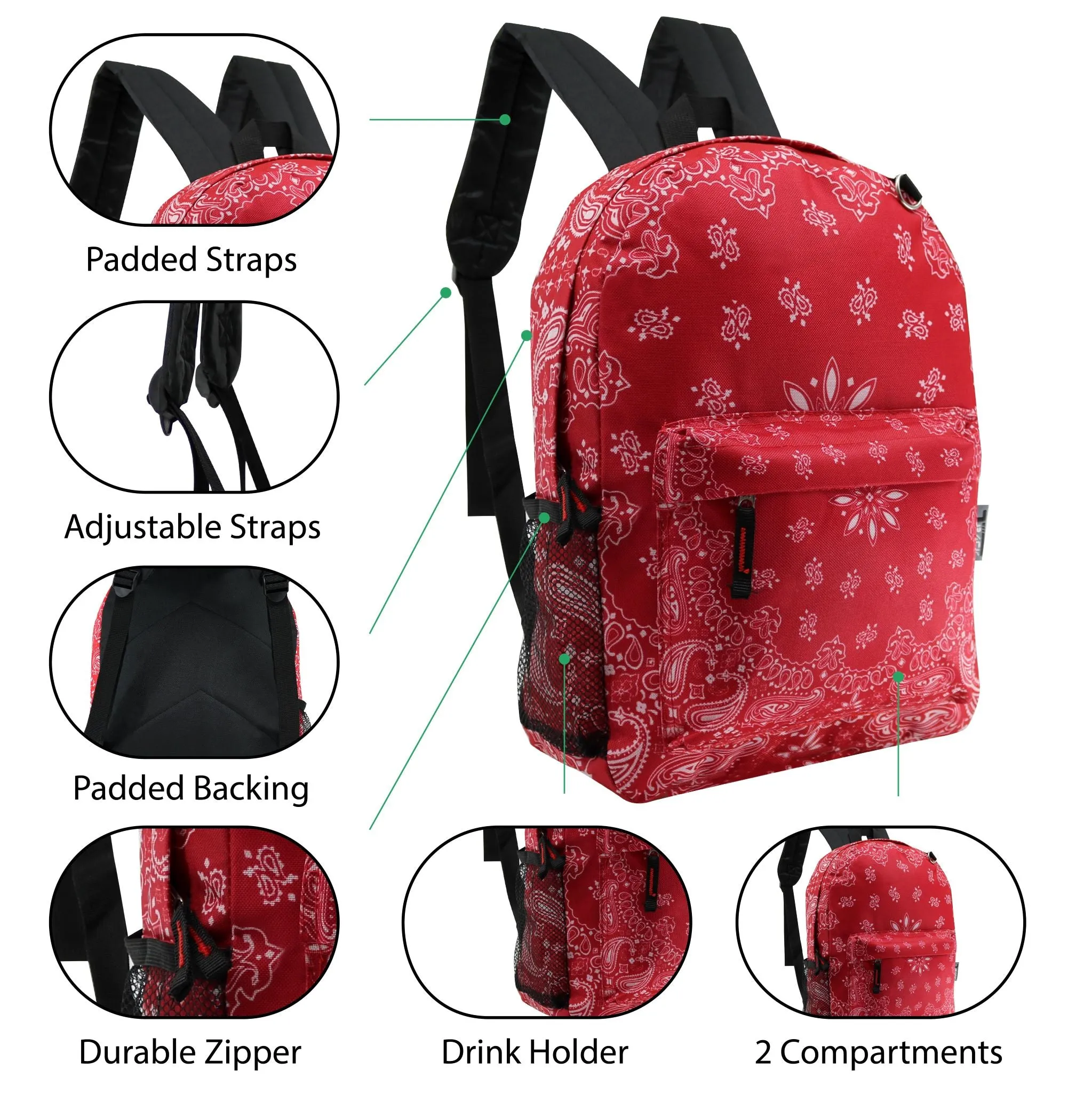 17" Classic Wholesale Backpack in Assorted Prints- Bulk Case of 24 Backpacks