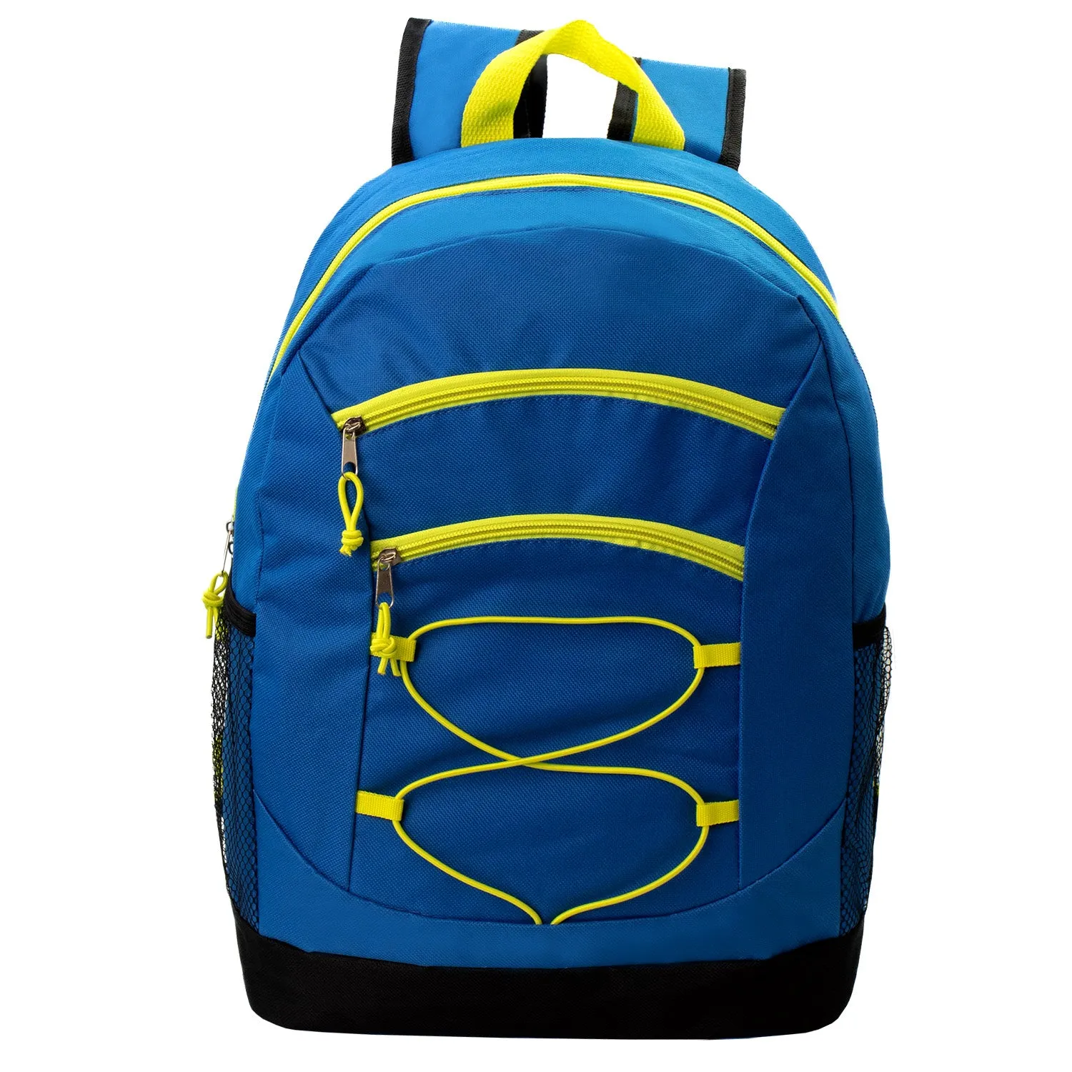 17" Wholesale Bungee Backpacks in 8 Assorted Colors - Bulk Case of 24 Bookbags