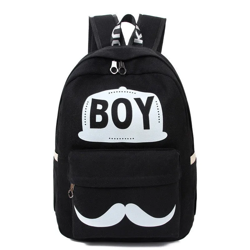 BOY Mustache Print Classical Canvas Backpack School Bag