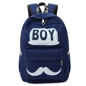 BOY Mustache Print Classical Canvas Backpack School Bag