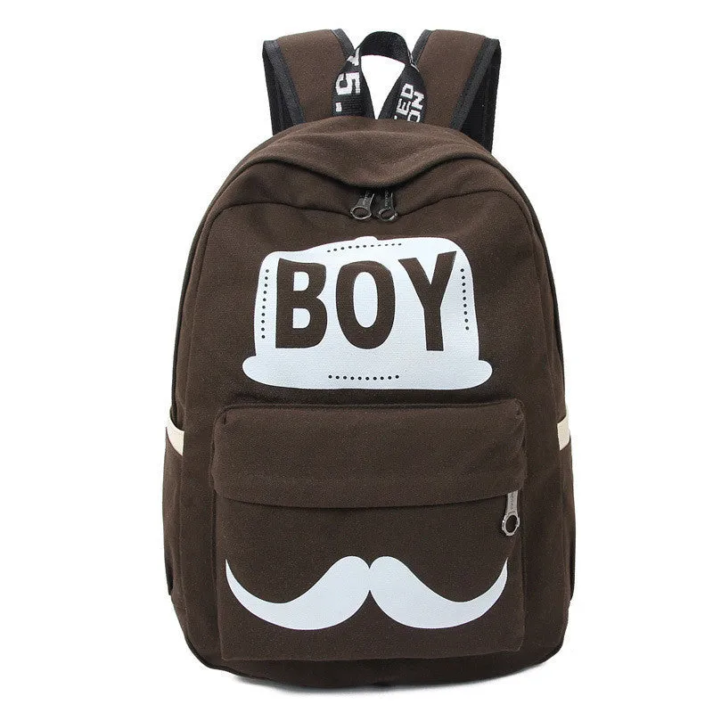 BOY Mustache Print Classical Canvas Backpack School Bag