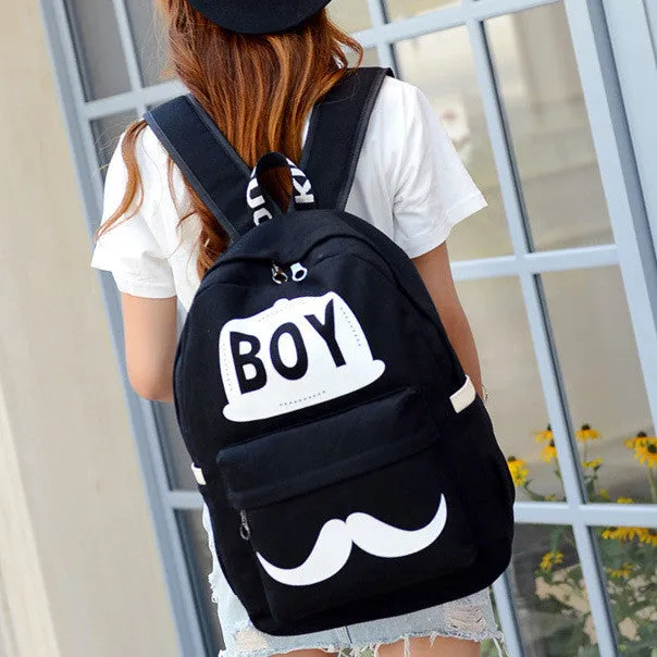 BOY Mustache Print Classical Canvas Backpack School Bag