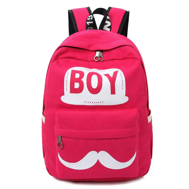 BOY Mustache Print Classical Canvas Backpack School Bag