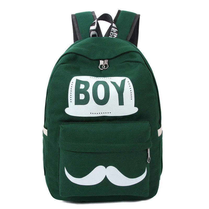 BOY Mustache Print Classical Canvas Backpack School Bag