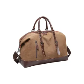 Canvas Leather Luggage Travel Bag 8655 Brown