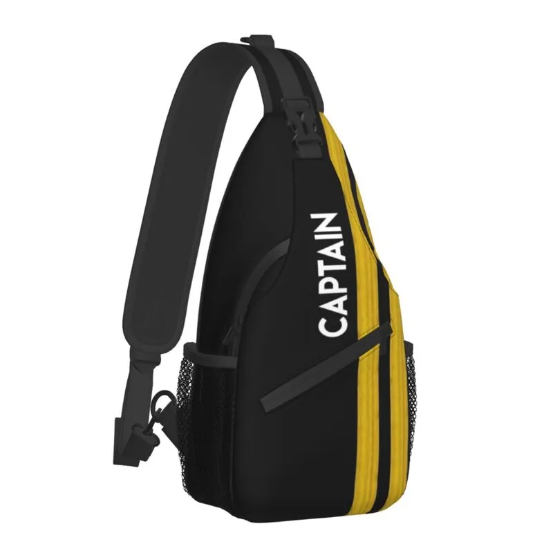 Casual Captain Stripes Epaulettes Crossbody Sling Backpack Men Aviation Airplane Pilot Shoulder Chest Bag for Travel Cycling