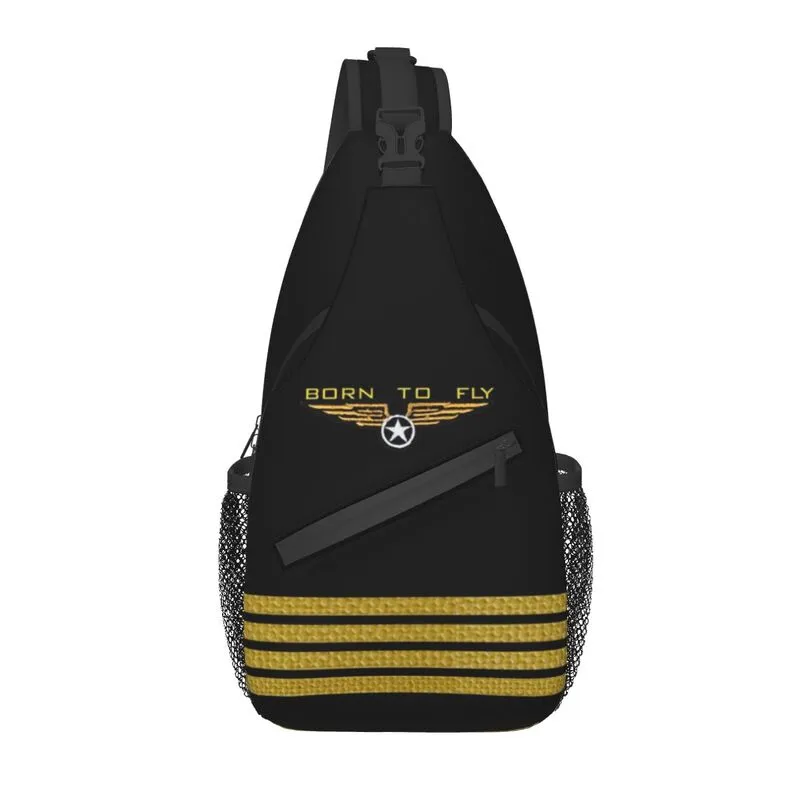 Casual Captain Stripes Epaulettes Crossbody Sling Backpack Men Aviation Airplane Pilot Shoulder Chest Bag for Travel Cycling