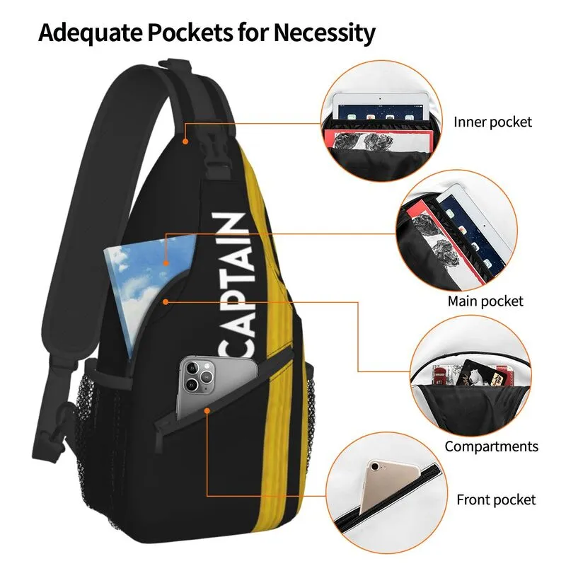 Casual Captain Stripes Epaulettes Crossbody Sling Backpack Men Aviation Airplane Pilot Shoulder Chest Bag for Travel Cycling