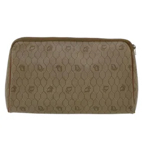 CHRISTIAN DIOR Honeycomb Canvas Clutch Bag PVC Leather Beige Auth ar9839