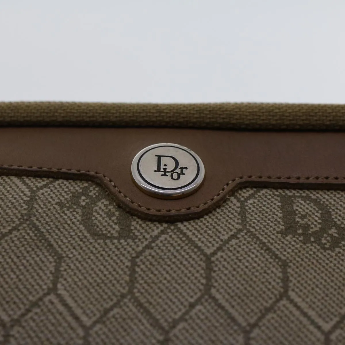 CHRISTIAN DIOR Honeycomb Canvas Clutch Bag PVC Leather Beige Auth ar9839