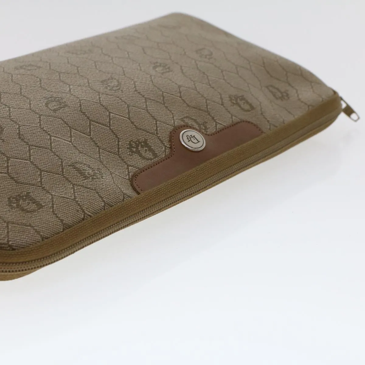 CHRISTIAN DIOR Honeycomb Canvas Clutch Bag PVC Leather Beige Auth ar9839