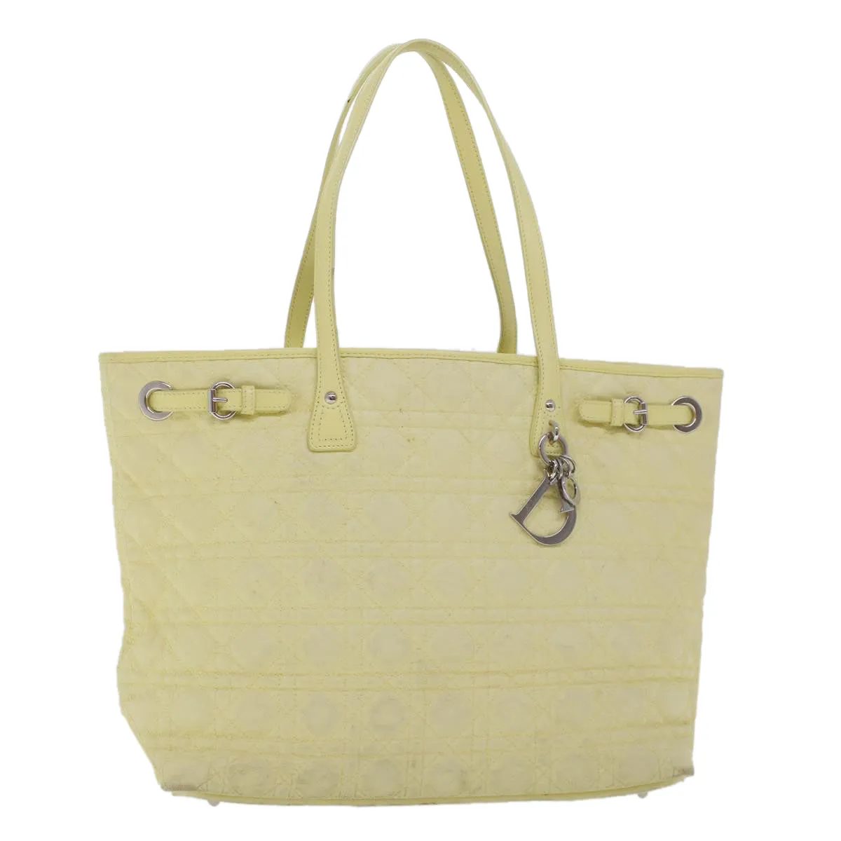 CHRISTIAN DIOR Lady Dior Canage Tote Bag Coated Canvas Yellow  bs5871