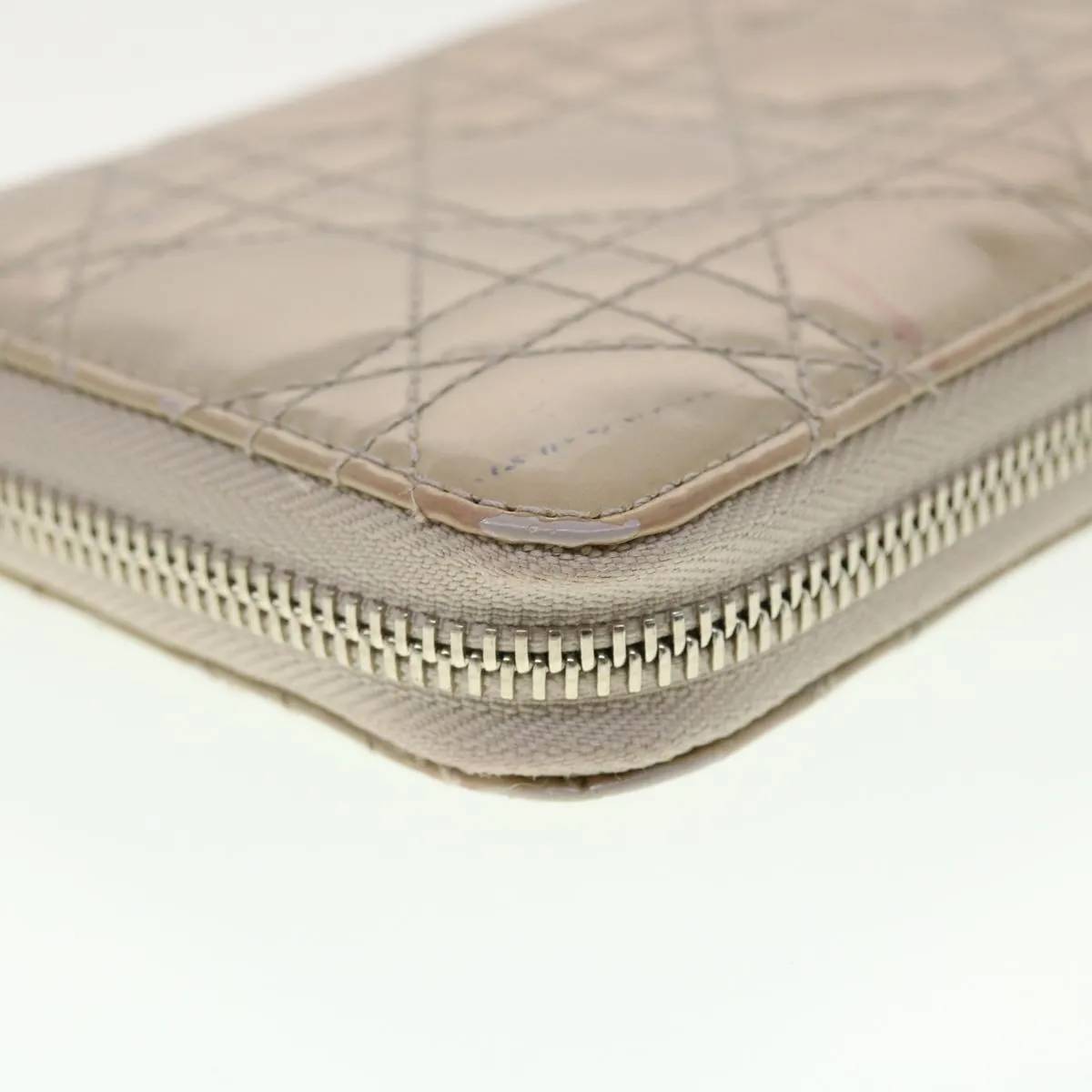 CHRISTIAN DIOR Lady Dior Wallet Patent leather Beige 02-LU-0172  bs4860