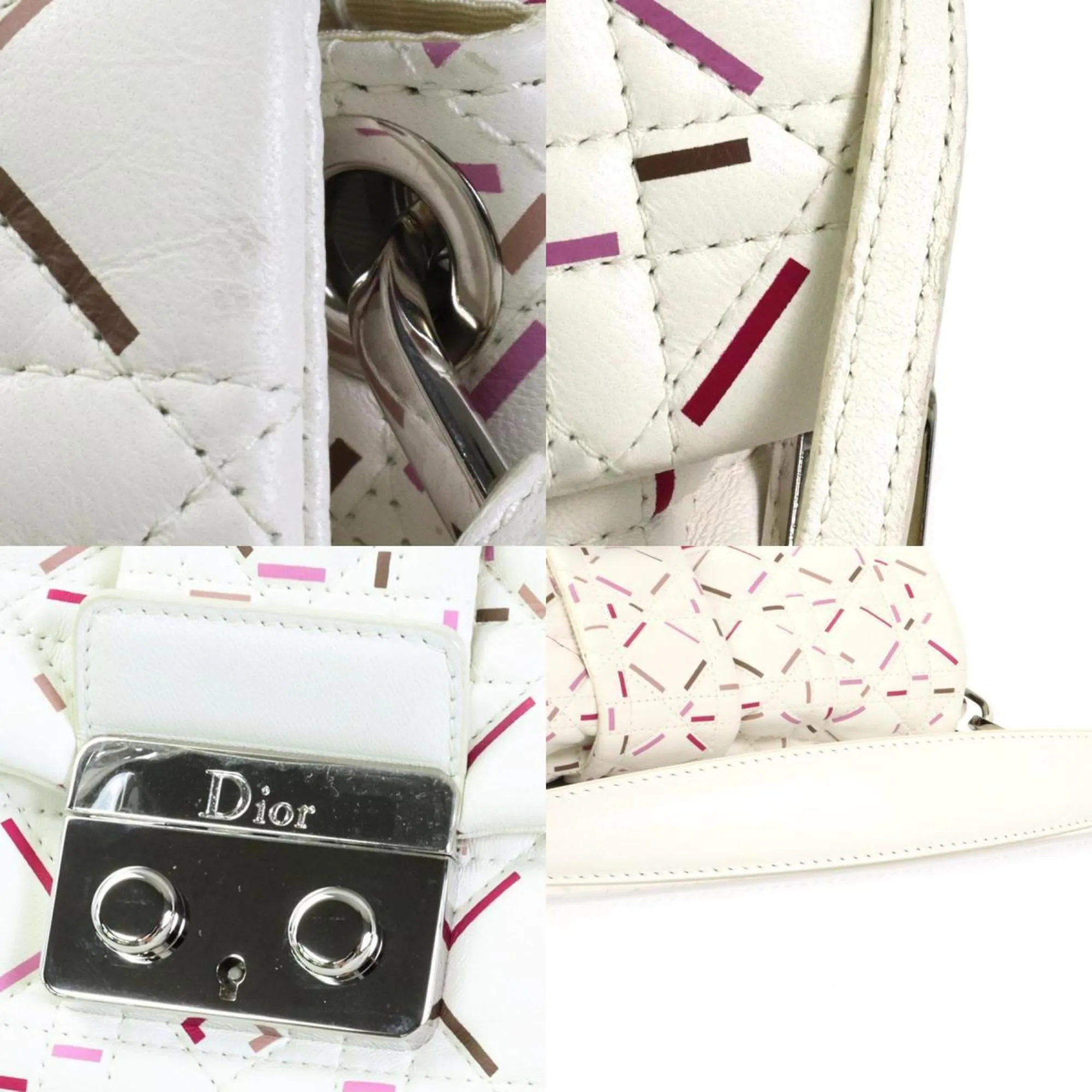 CHRISTIAN DIOR Shoulder Bag Canage Leather White Series Women's