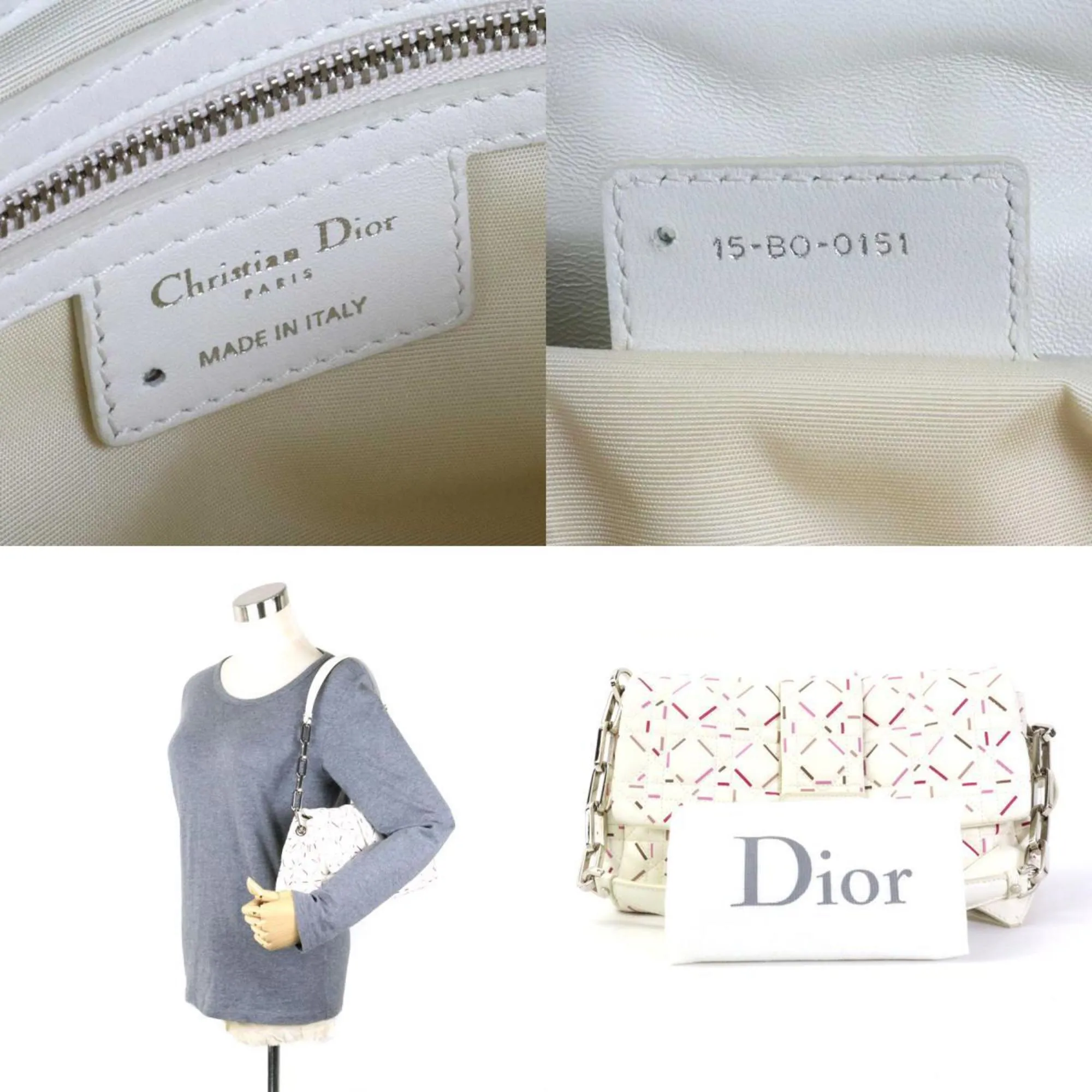 CHRISTIAN DIOR Shoulder Bag Canage Leather White Series Women's