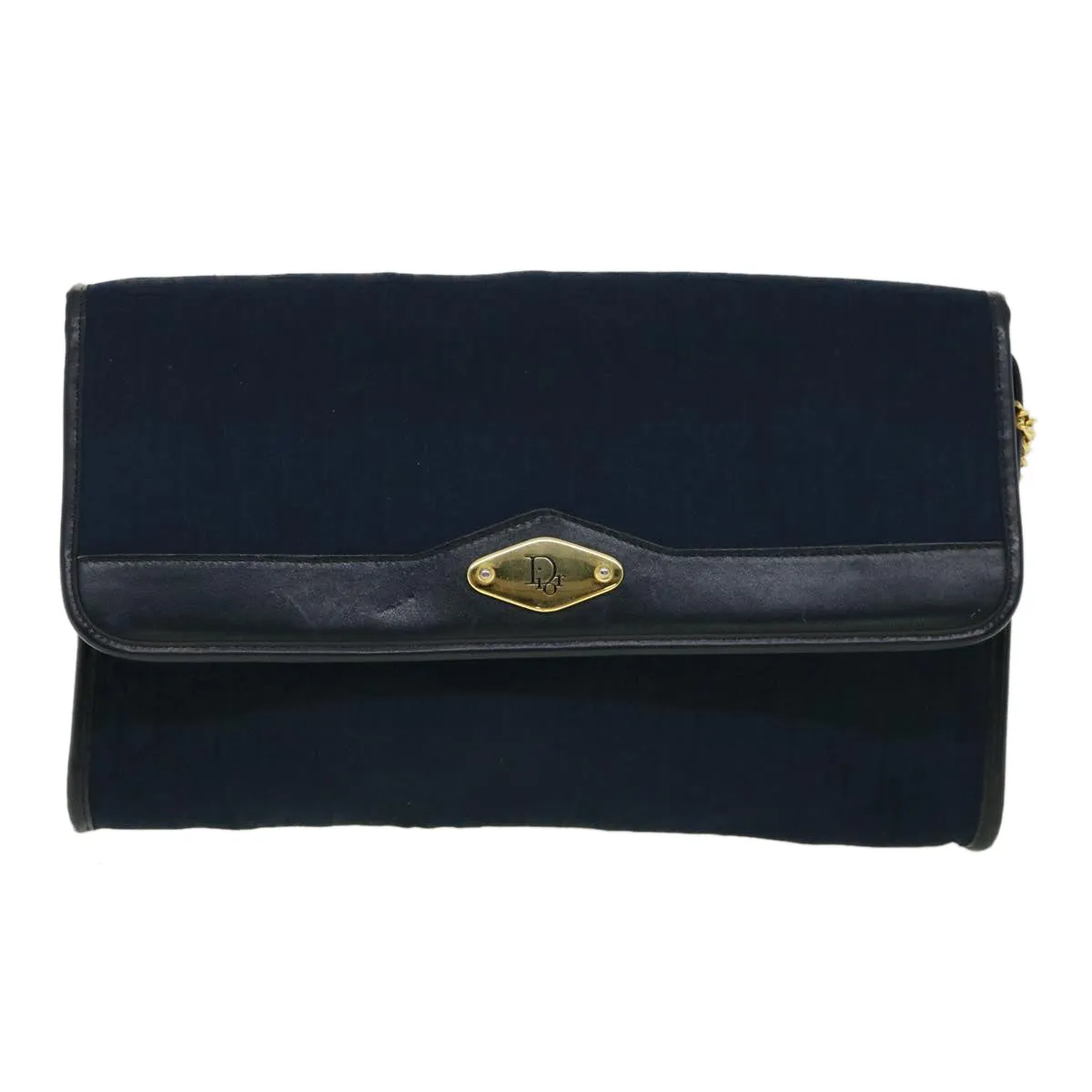 CHRISTIAN DIOR Trotter Canvas Chain Shoulder Bag Navy Auth rd2392