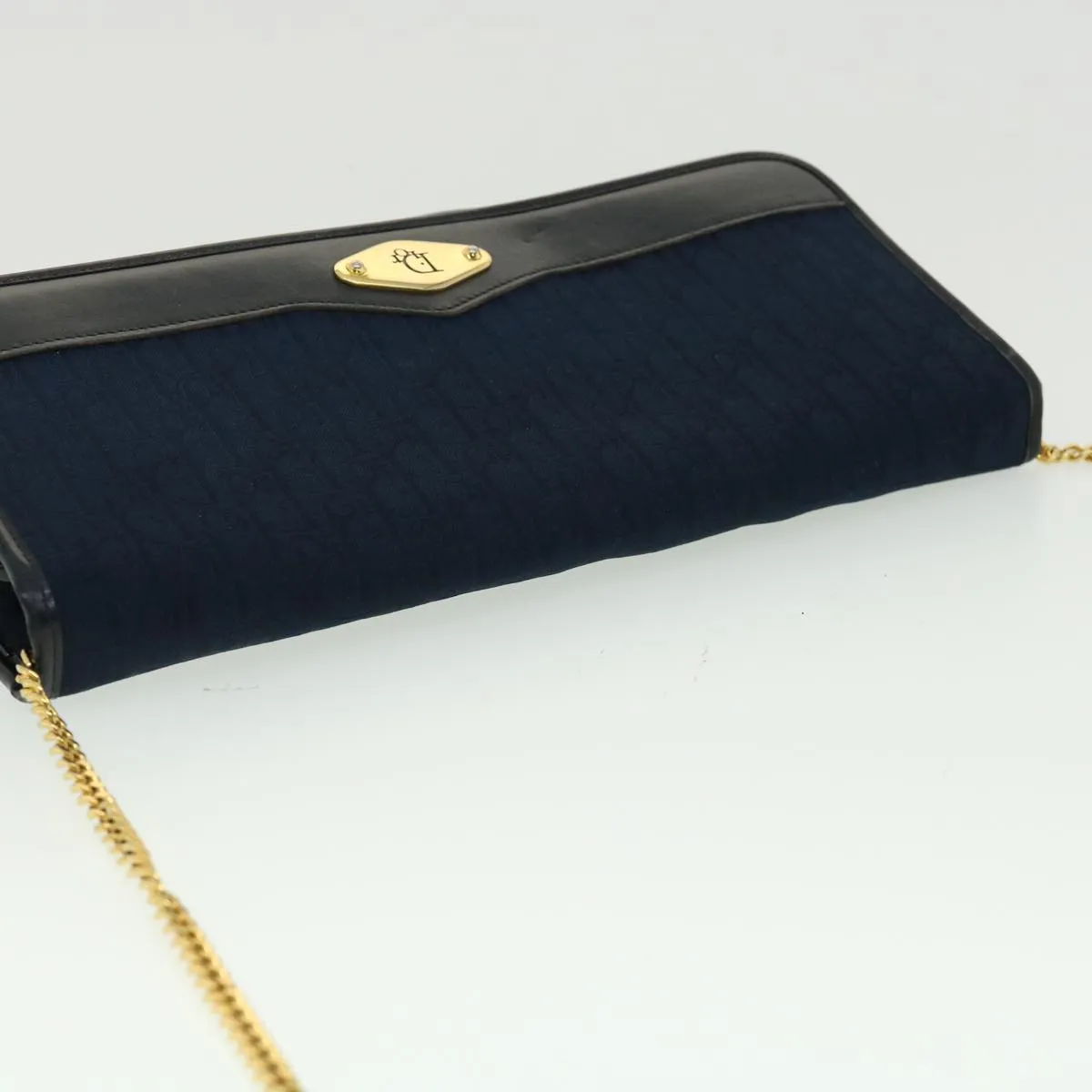 CHRISTIAN DIOR Trotter Canvas Chain Shoulder Bag Navy Auth rd2392