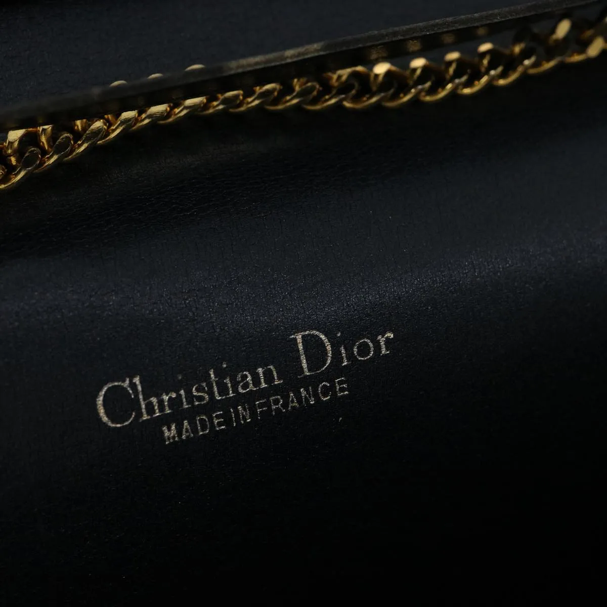 CHRISTIAN DIOR Trotter Canvas Chain Shoulder Bag Navy Auth rd2392