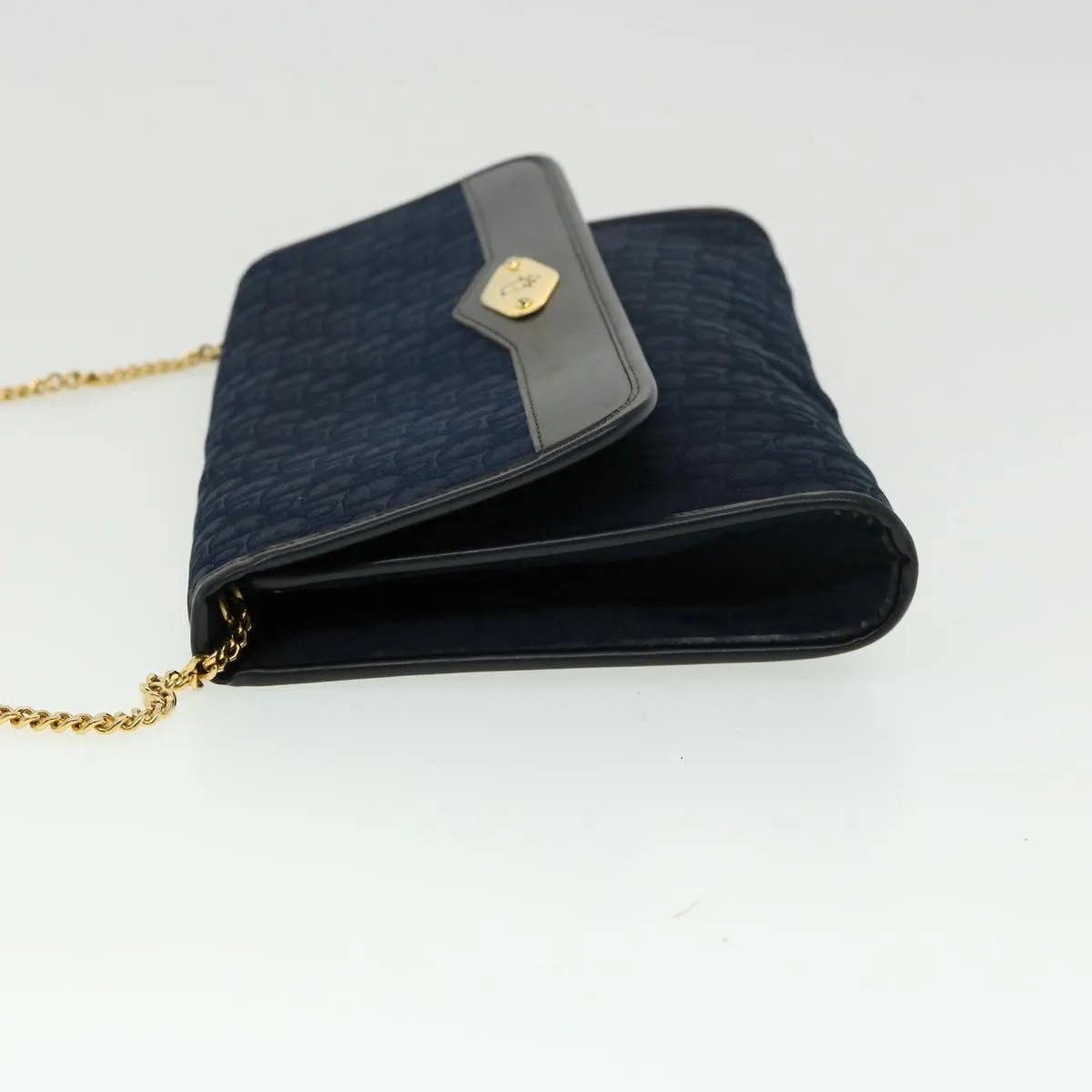 CHRISTIAN DIOR Trotter Canvas Chain Shoulder Bag Navy Auth rd2392