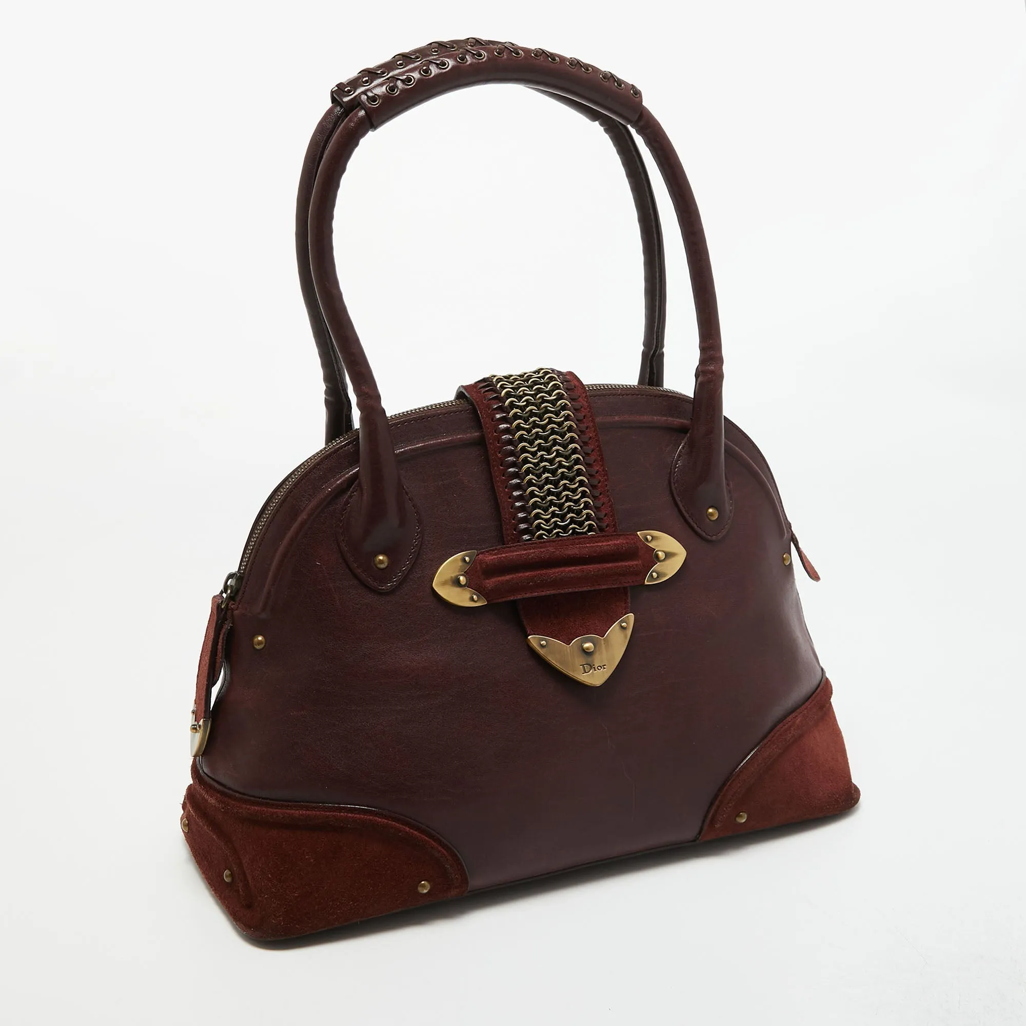 DIOR Burgundy Leather and Suede Jeanne Satchel