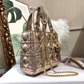 Dior Lady Dior Mini Chain Bag In Gold Metallic Calfskin