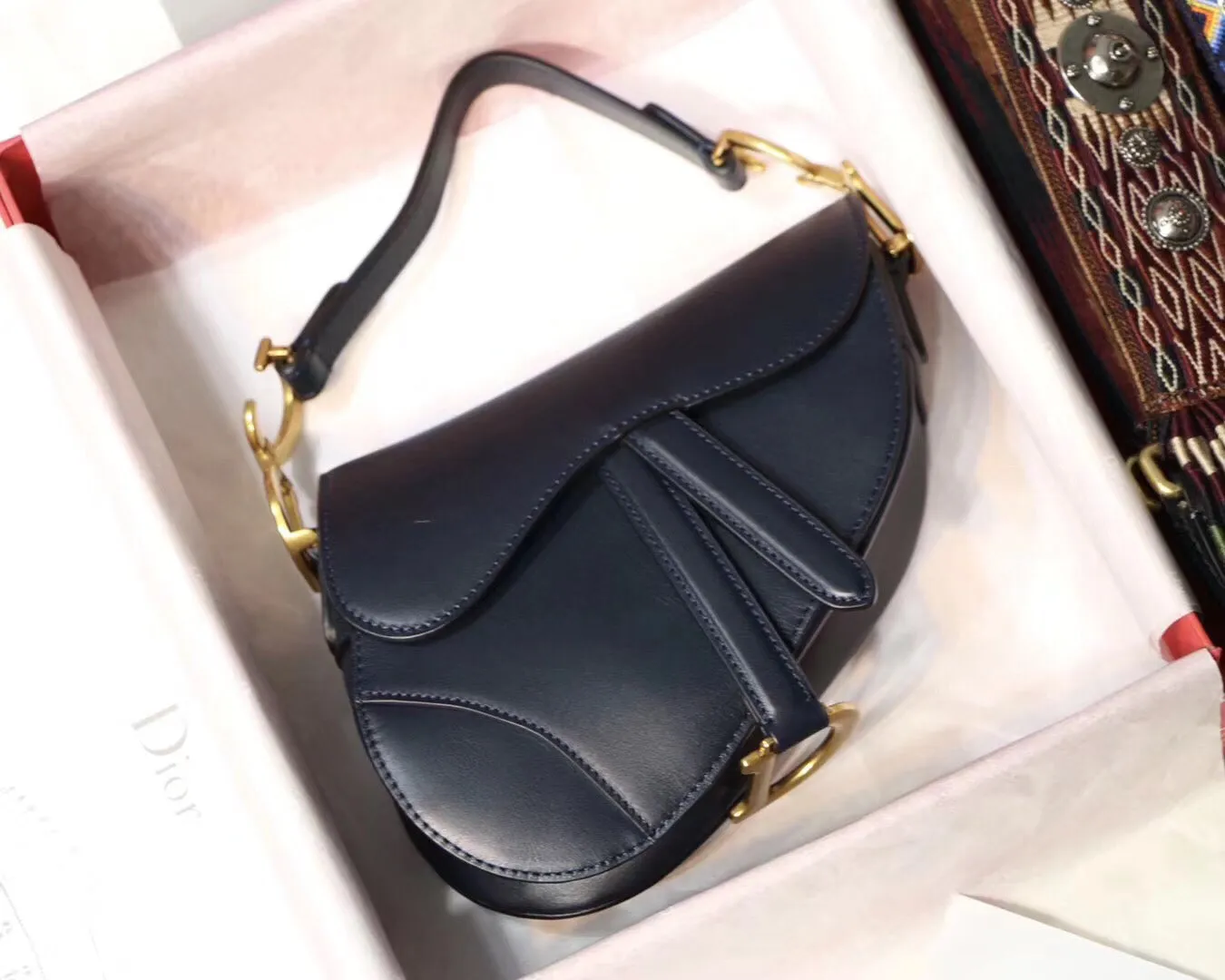 Dior Mini Saddle Bag In Blue Calfskin