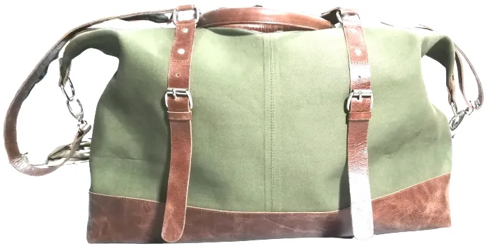 Duffel Bag, Wax Canvas Holdall, Vintage Luggage Bag, Canvas Leather Overnight Bag