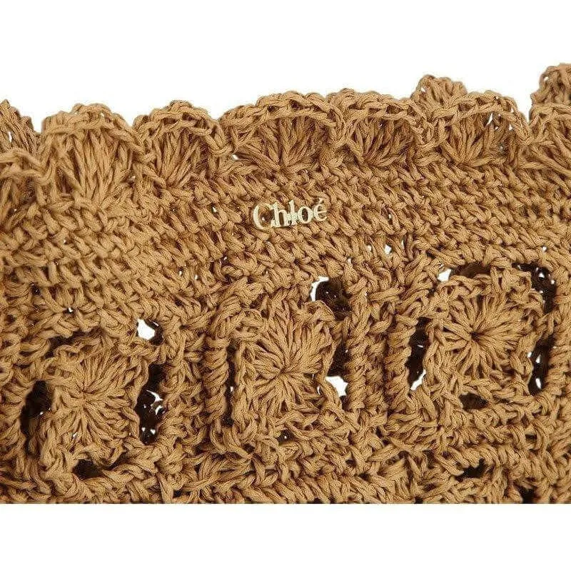 Girls Brown Crochet Leather Strap Bag