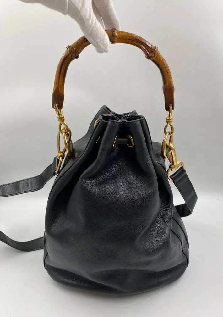 Gucci Black Bucket Bag with Bamboo Handles