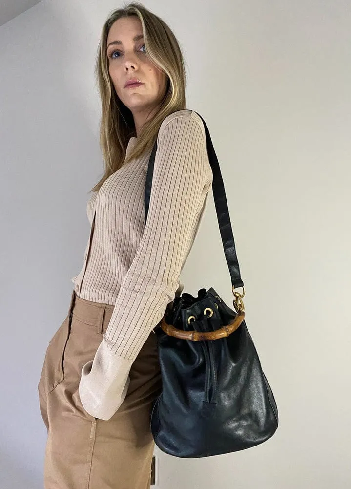 Gucci Black Bucket Bag with Bamboo Handles