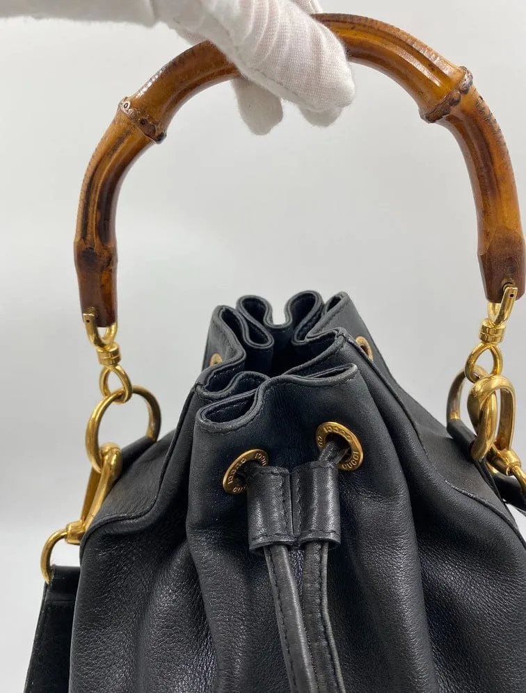 Gucci Black Bucket Bag with Bamboo Handles