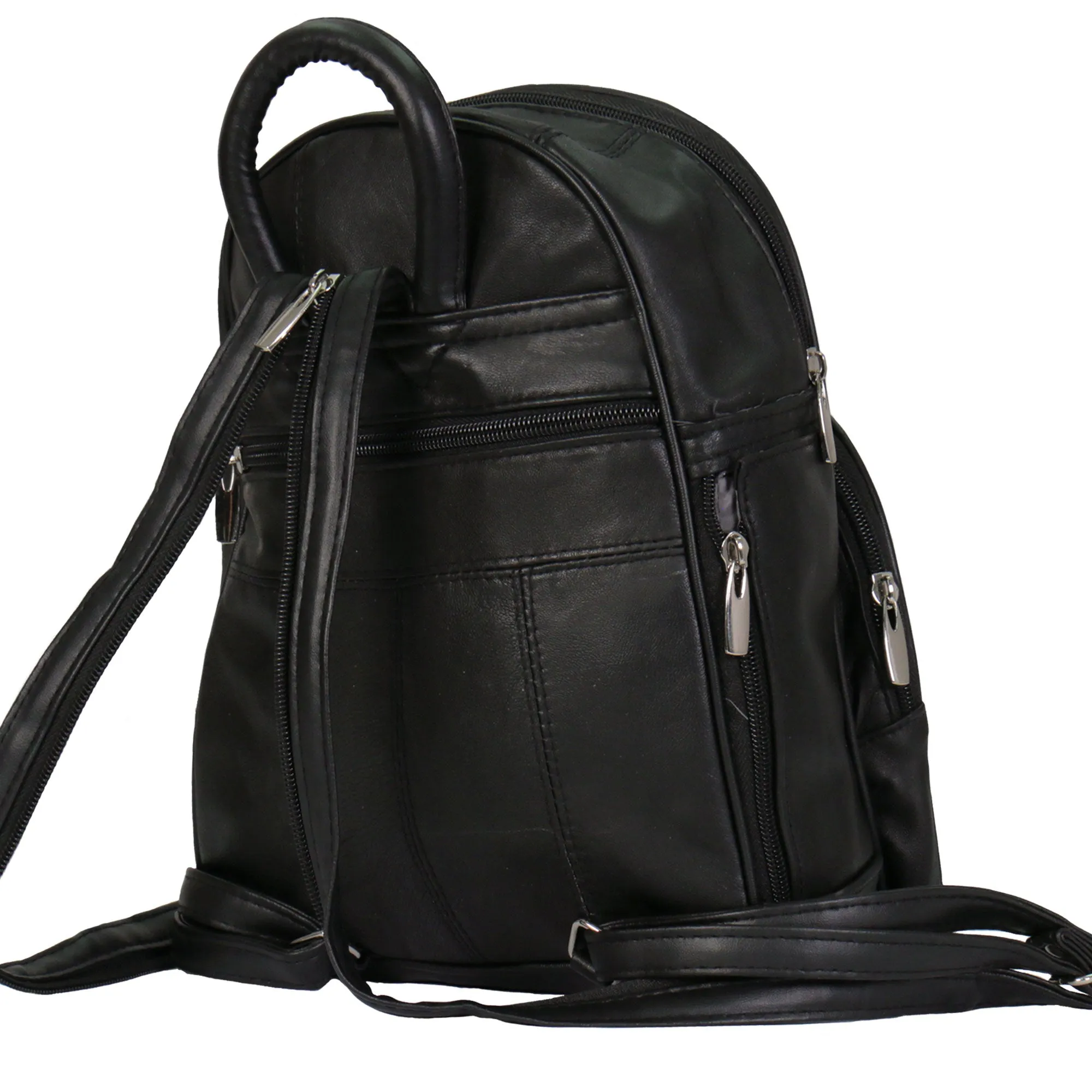 Hot Leathers BPA1018 Black Leather 6 Pocket Backpack