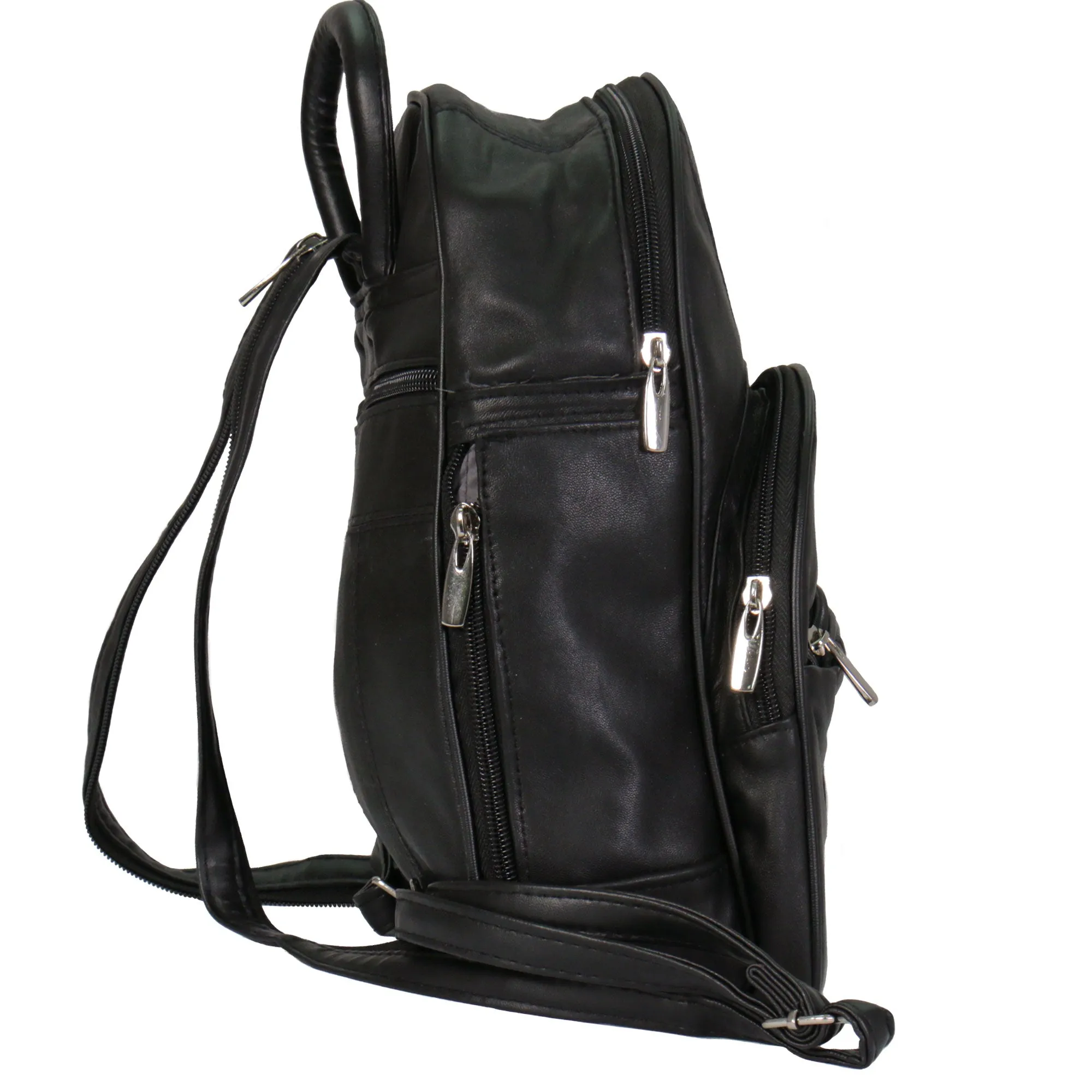 Hot Leathers BPA1018 Black Leather 6 Pocket Backpack