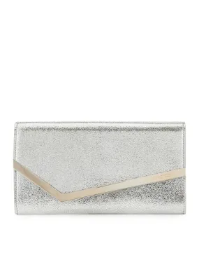 Jimmy Choo Women Champagne Leather Clutch Bag With Glitter