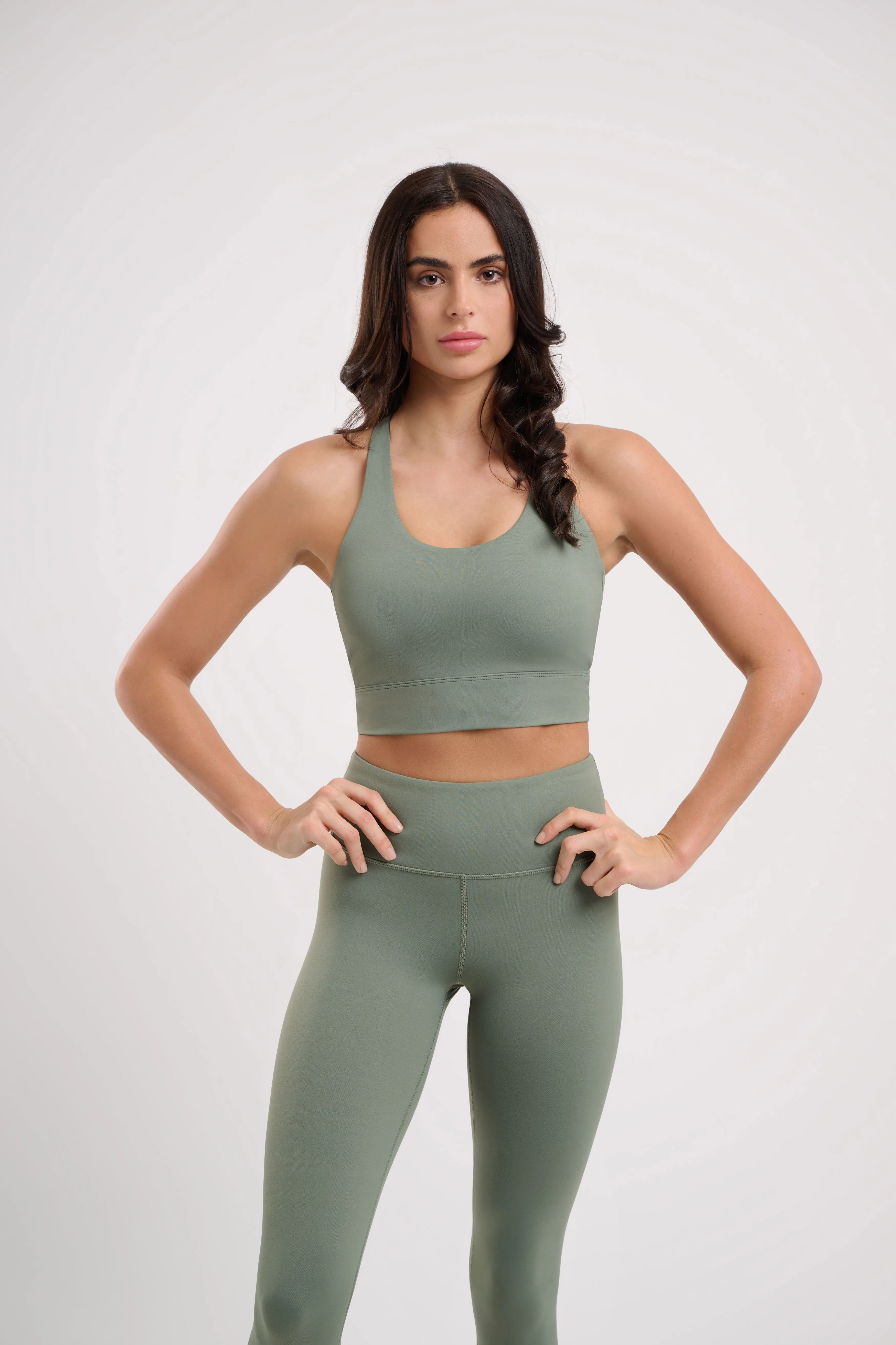 Laurel Cross Back Sports Top Olive Green