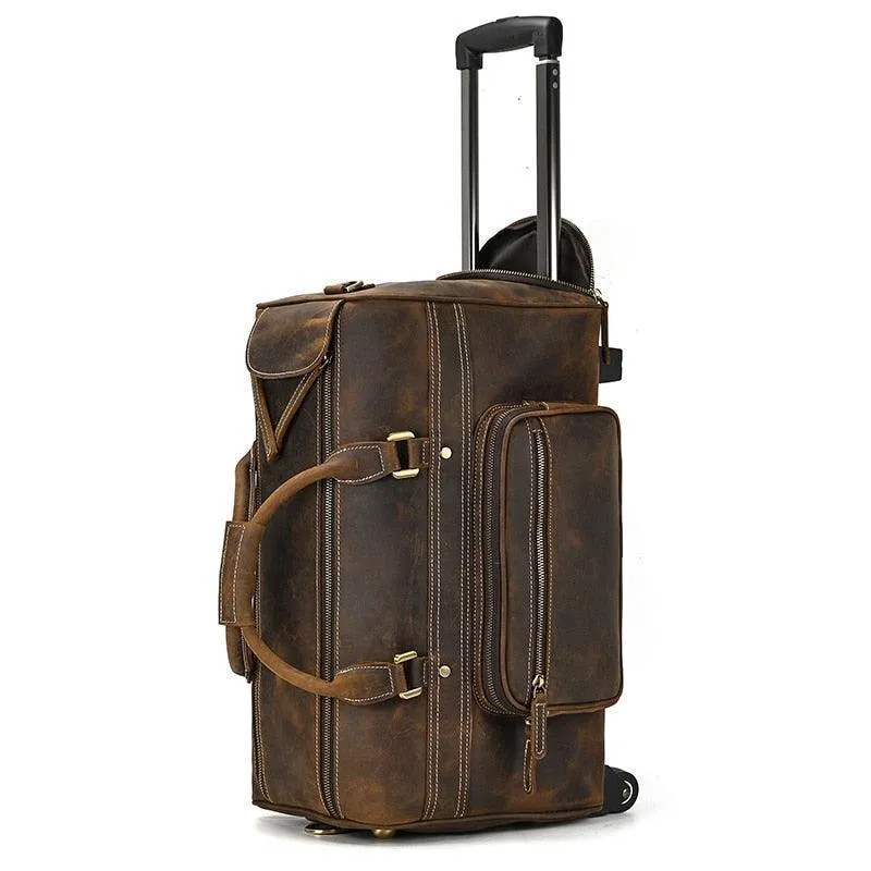 Mens Large Genuine Leather Luggage Trolley Bag On Wheels...