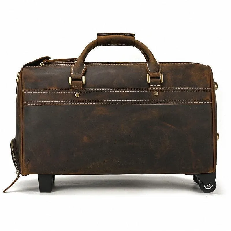 Mens Large Genuine Leather Luggage Trolley Bag On Wheels...