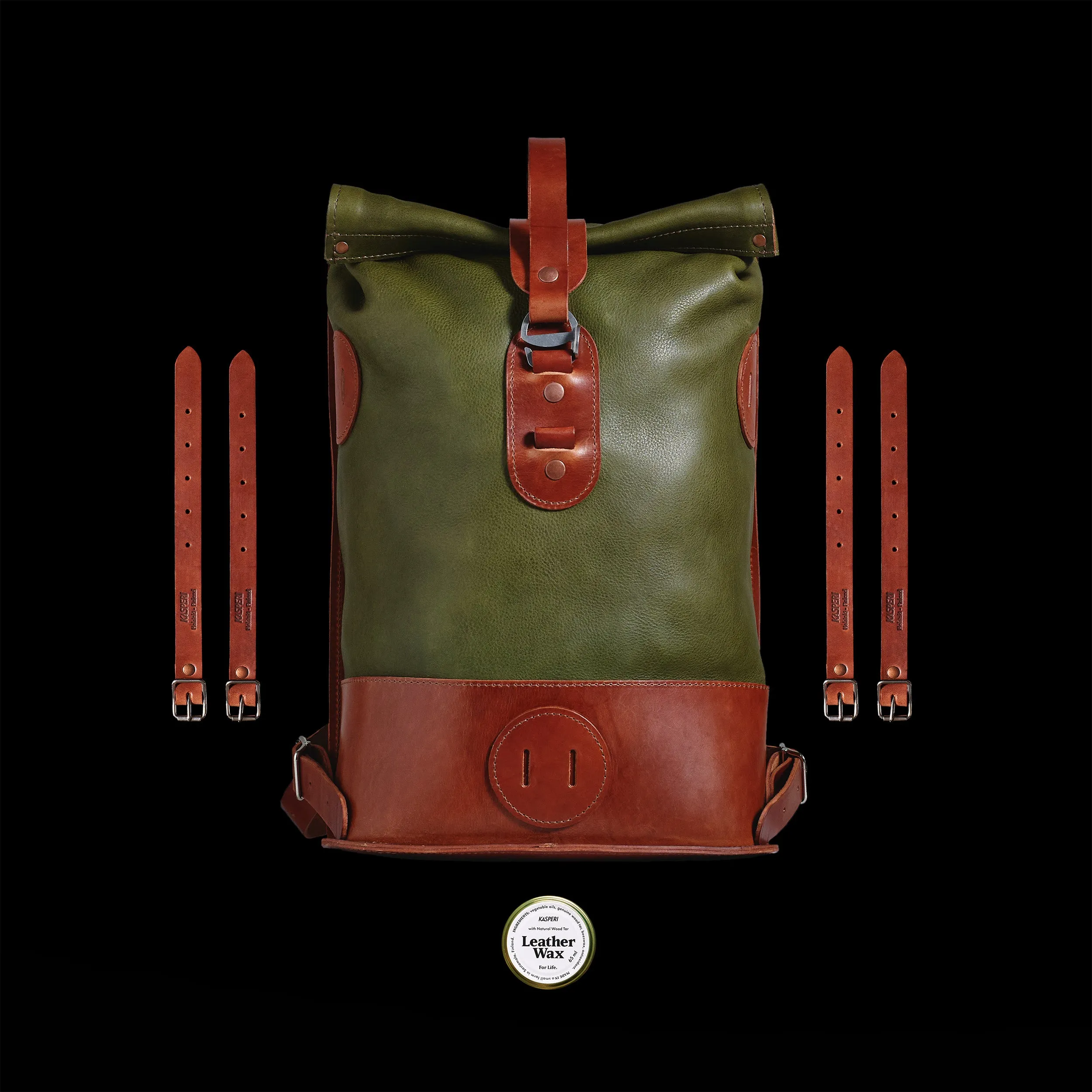 Small Fold Top – Leather Backpack in Olive & Brown