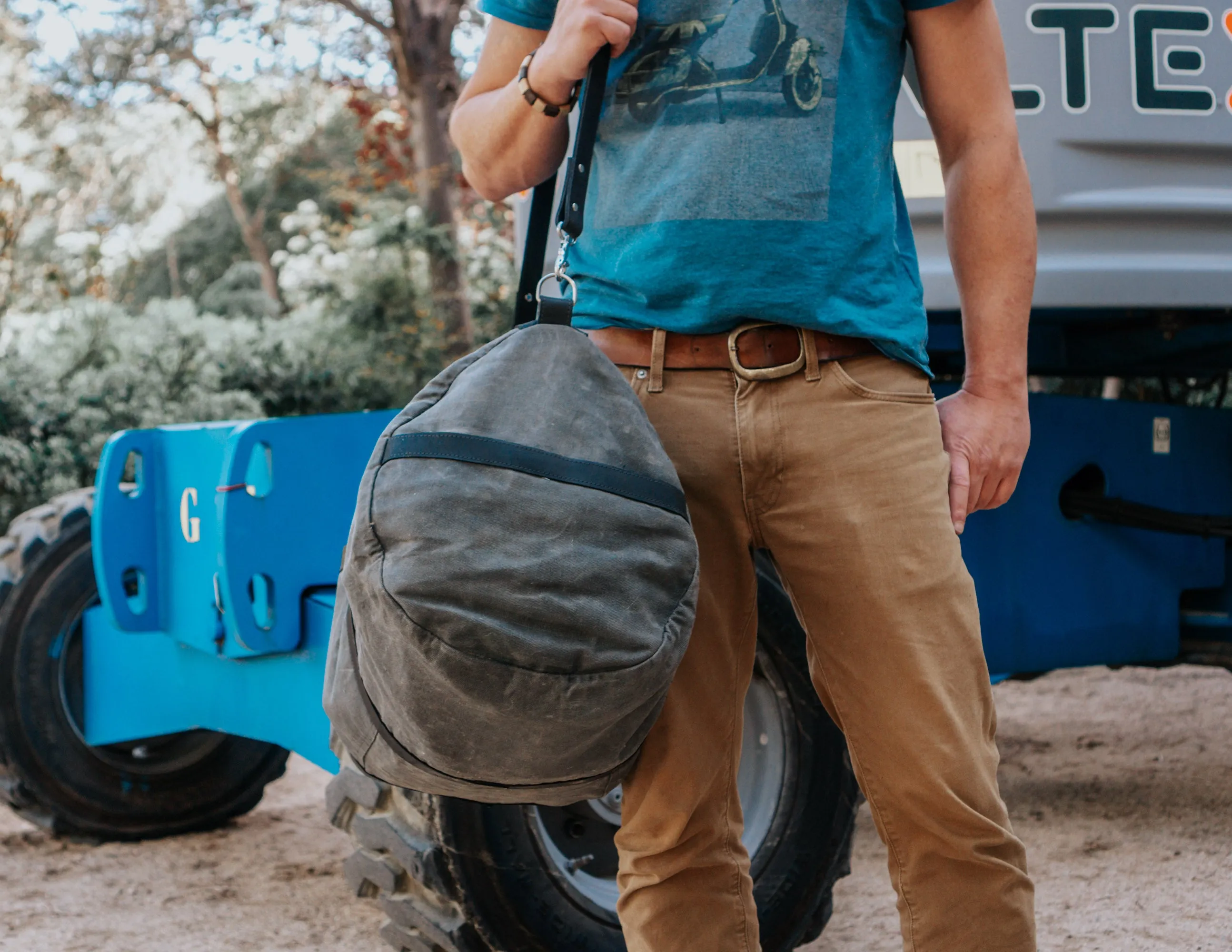 Waxed Canvas Duffel Bag with Leather Shoulder Strap