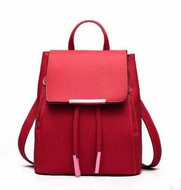 Women High Quality PU Leather Backpack / School Candy Color Bags For Teenagers Girls