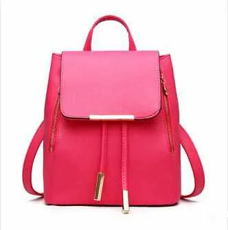 Women High Quality PU Leather Backpack / School Candy Color Bags For Teenagers Girls